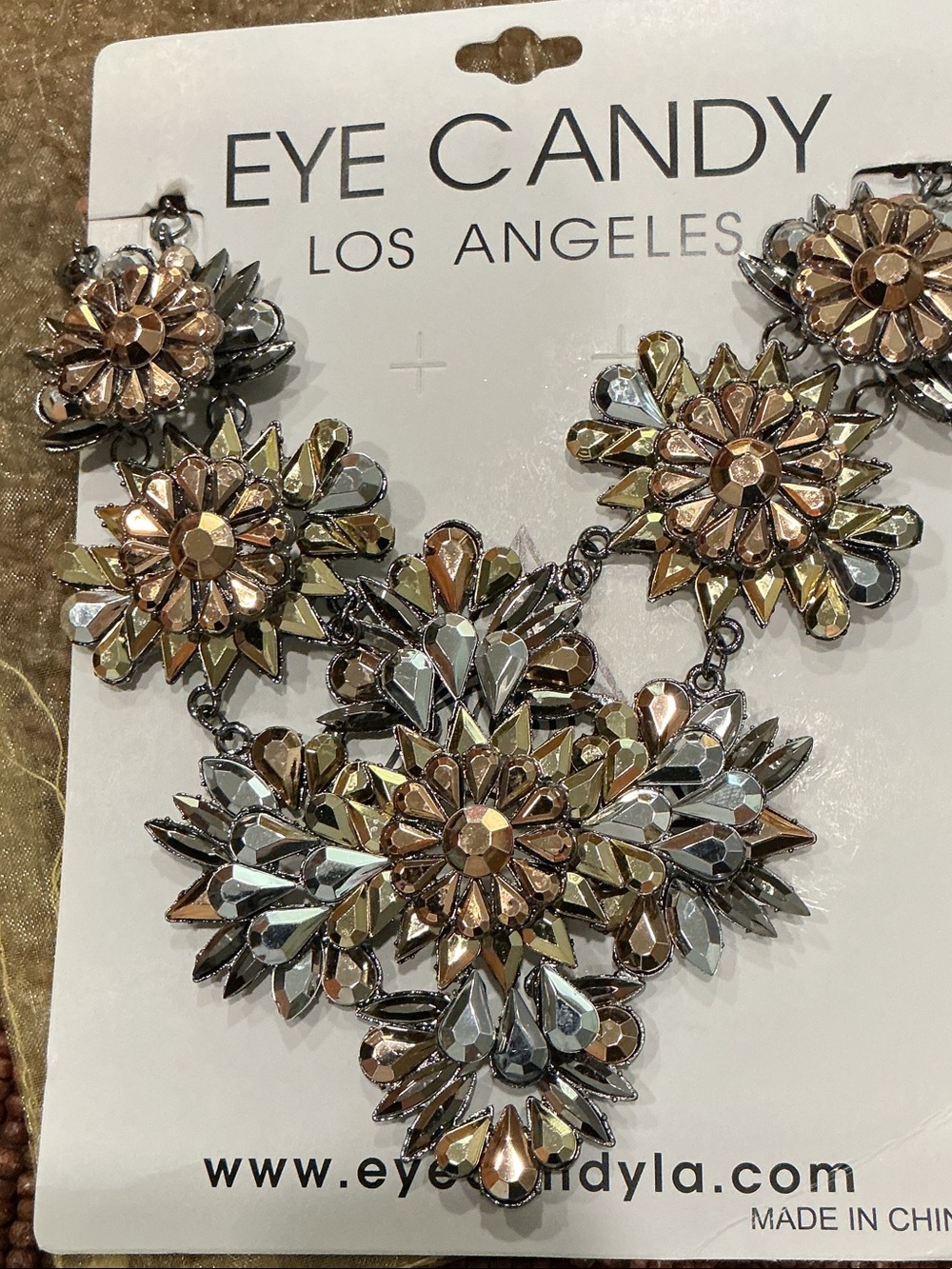 Eye Candy Gold, Bronze & Silver Floral Statement Necklace